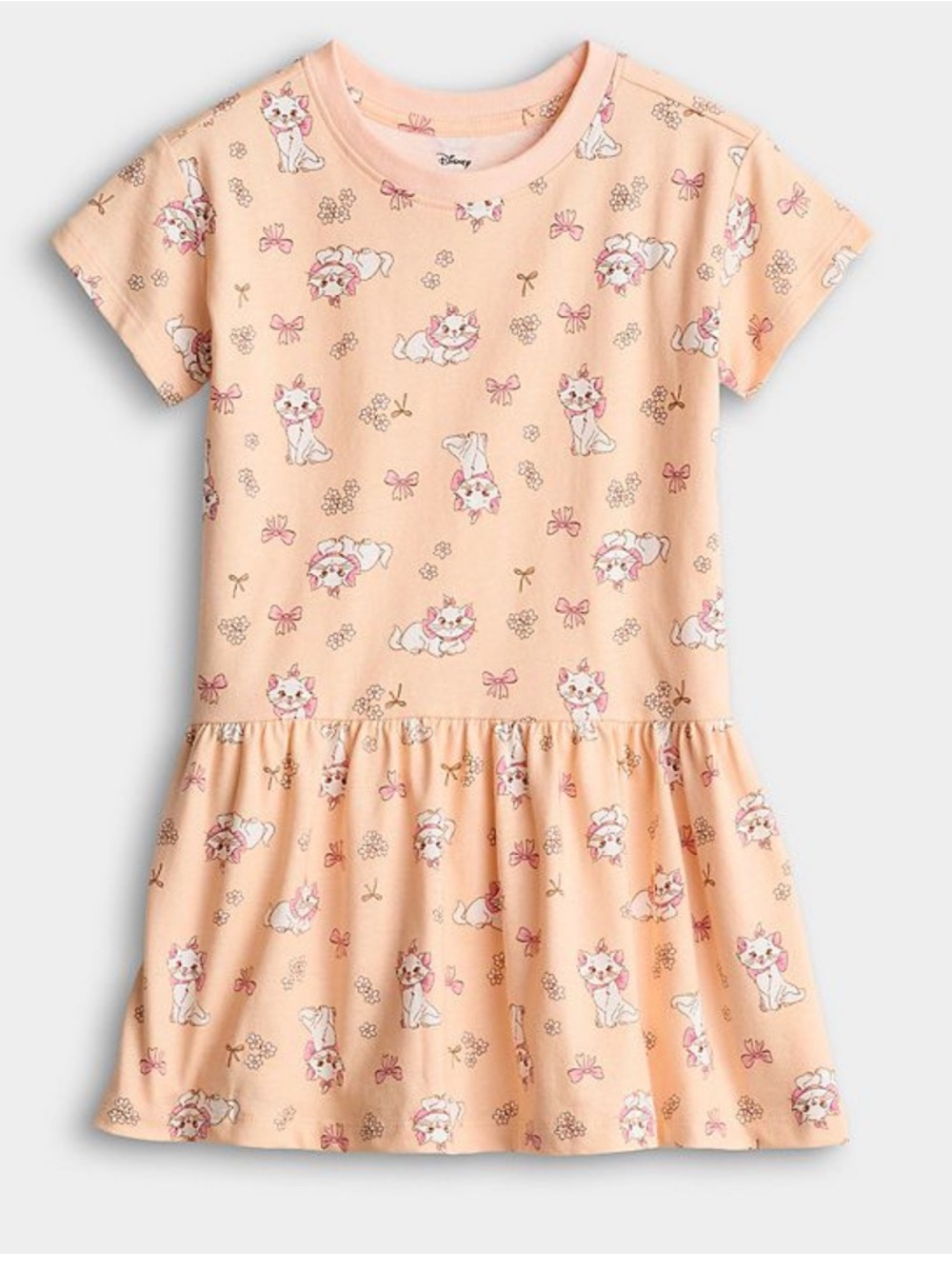 Disney Marie girls Peach Short-Sleeve drop waist knit dress size 3T